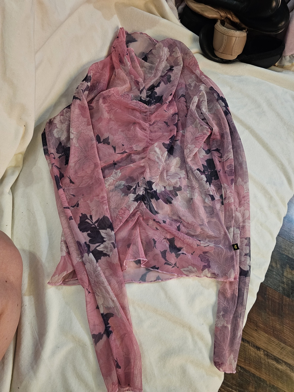 Sheer Mesh Pink Floral Long-Sleeve Dance Top - Women's Accessories